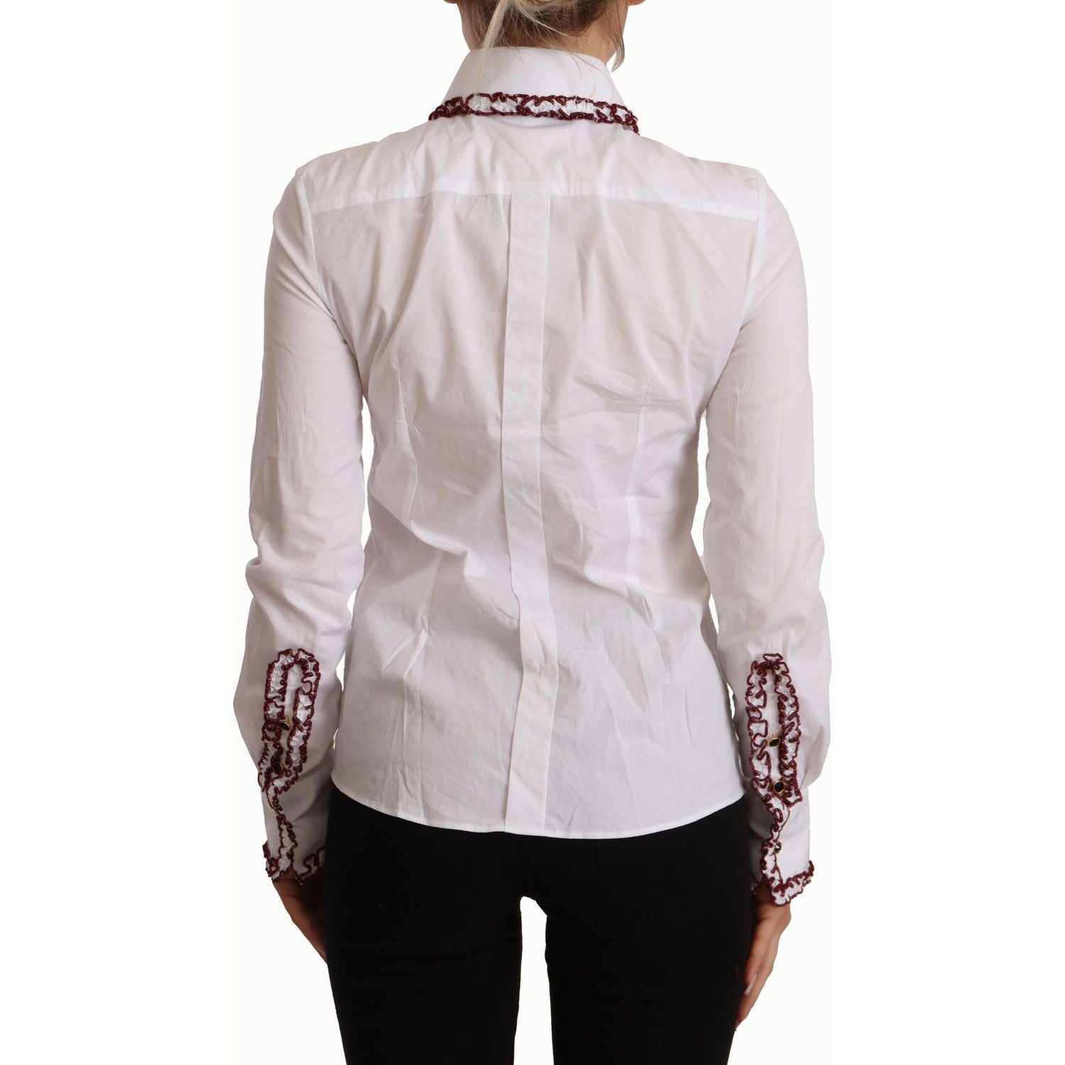 Dolce & Gabbana White Cotton Lace Long Sleeves Ruffle Collar Top Shirt