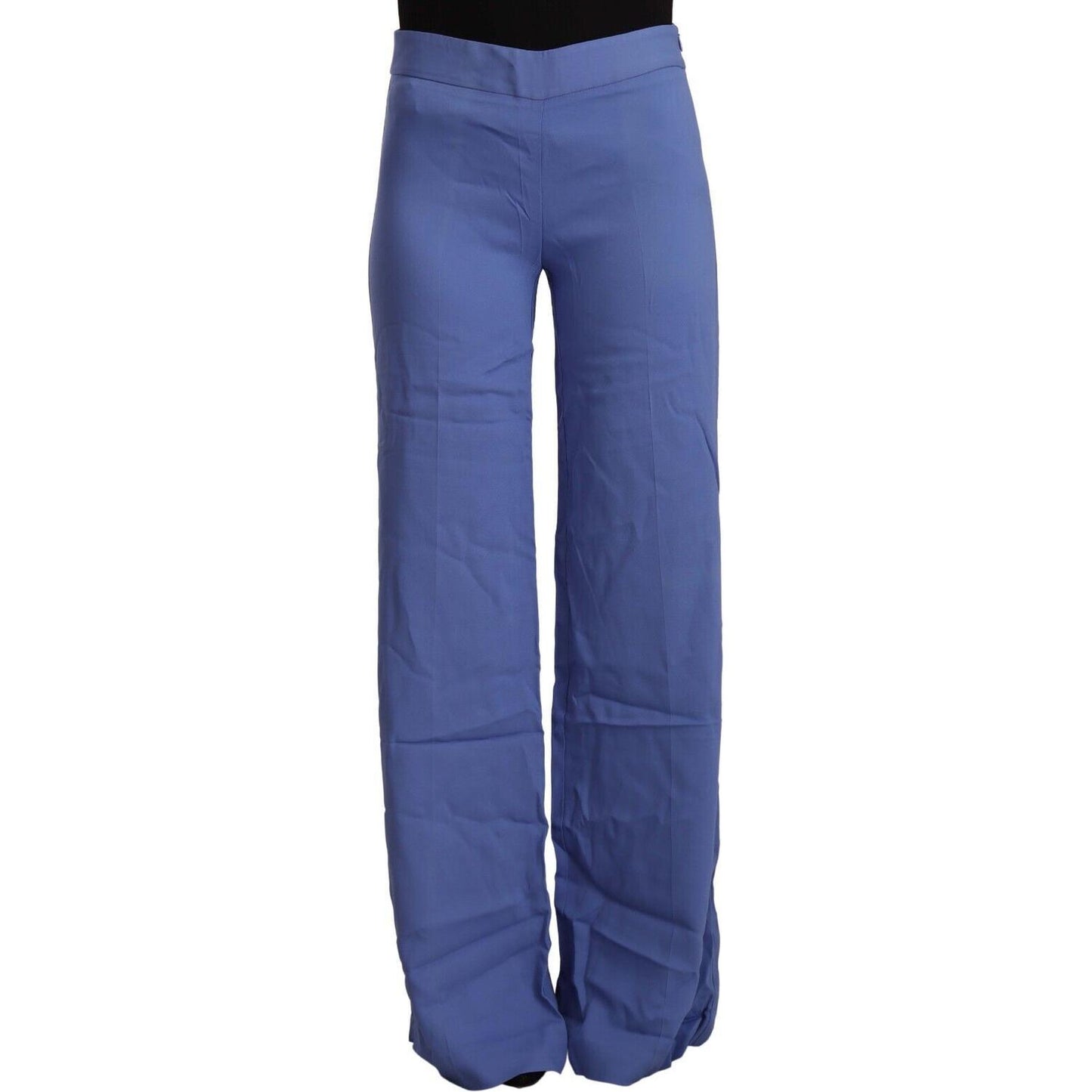 P.A.R.O.S.H. Blue High Waist Viscose Straight Wide Leg Pants PAN72467 - 38