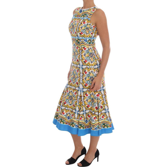 Dolce & Gabbana White Majoilca Sleeveless Sheath A-line Dress DR1265- 36