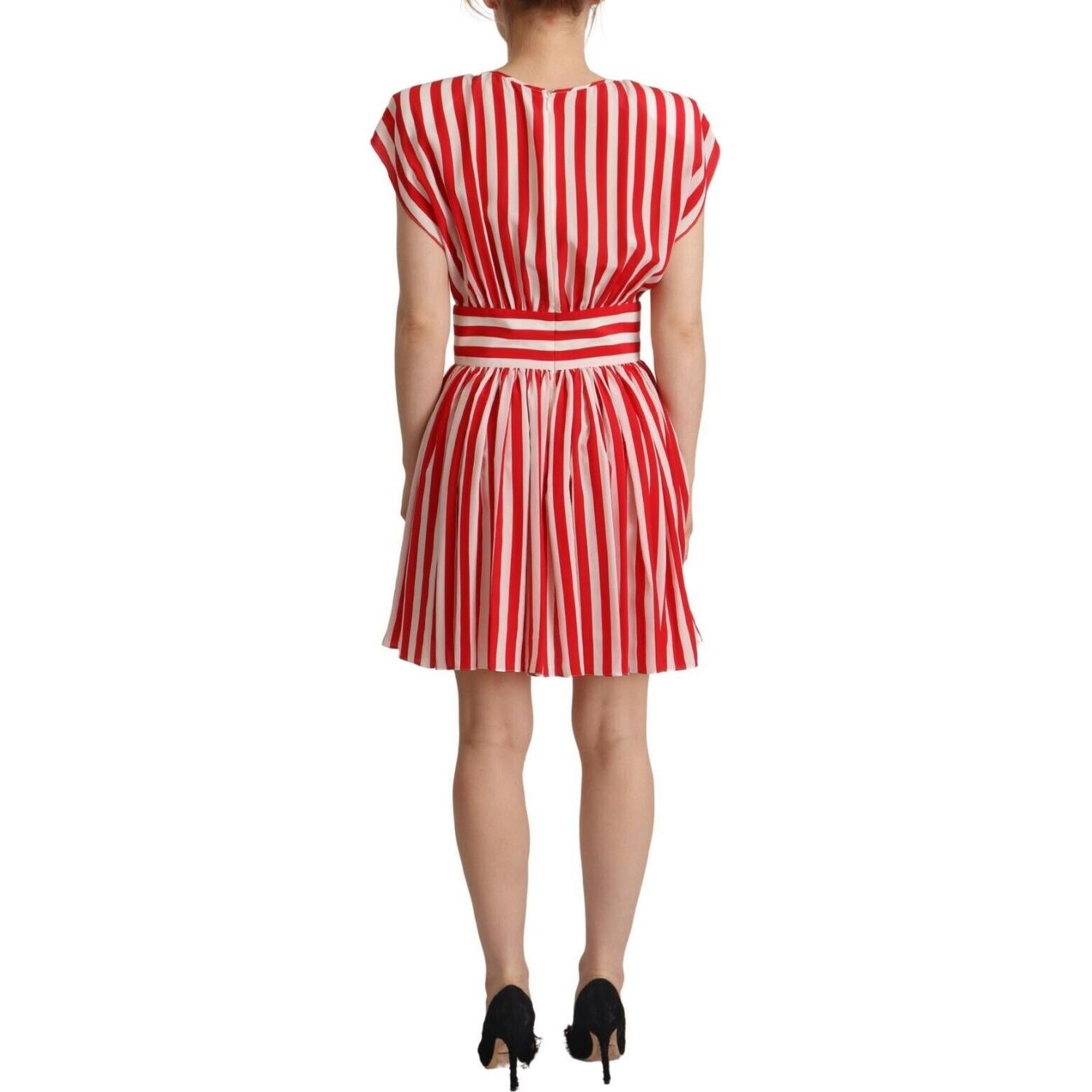 Dolce & Gabbana Red White Stripes Silk Mini A-line Dress