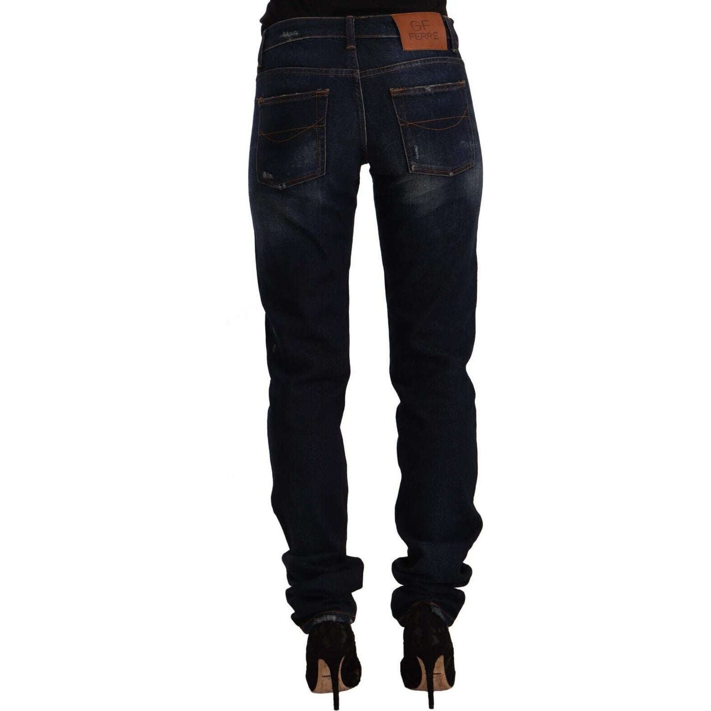GF Ferre Dark Blue Washed Mid Waist Cotton Denim Skinny Jeans PAN72223 - 44