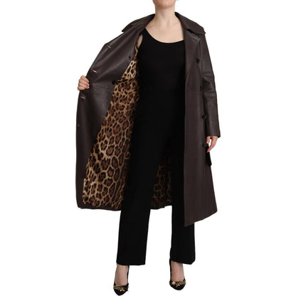 Dolce & Gabbana Dark Brown Leather Long Sleeves Belted Jacket