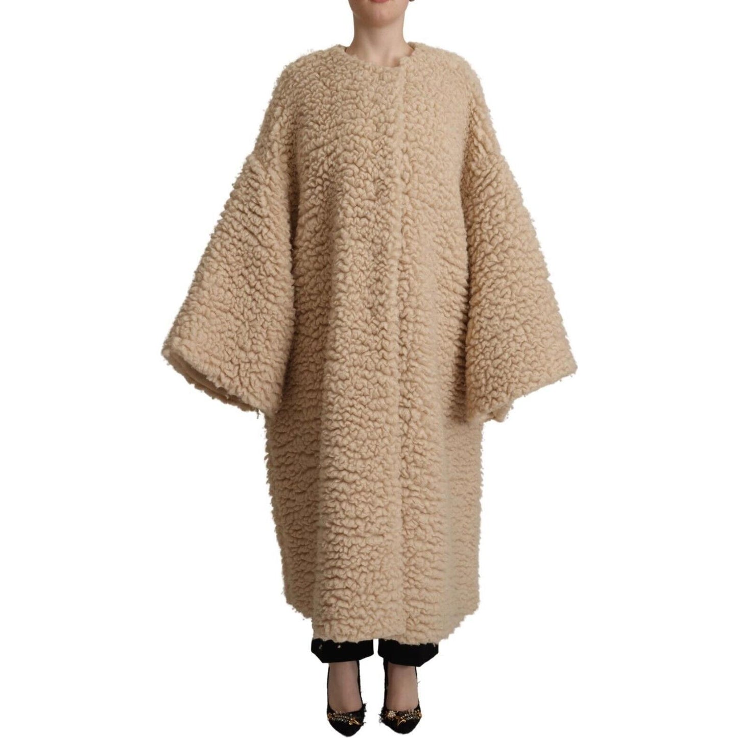 Dolce & Gabbana Beige Cashmere Wool Faux Fur Coat Jacket JKT3283 - 40