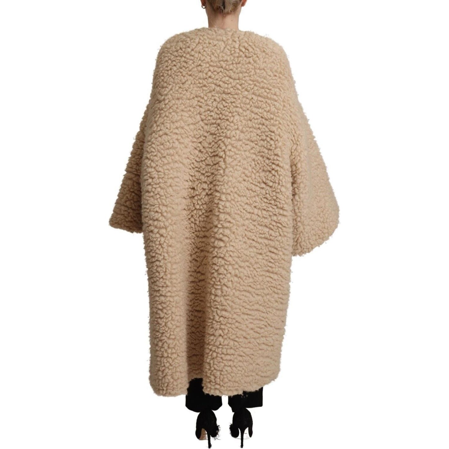 Dolce & Gabbana Beige Cashmere Wool Faux Fur Coat Jacket JKT3283 - 40