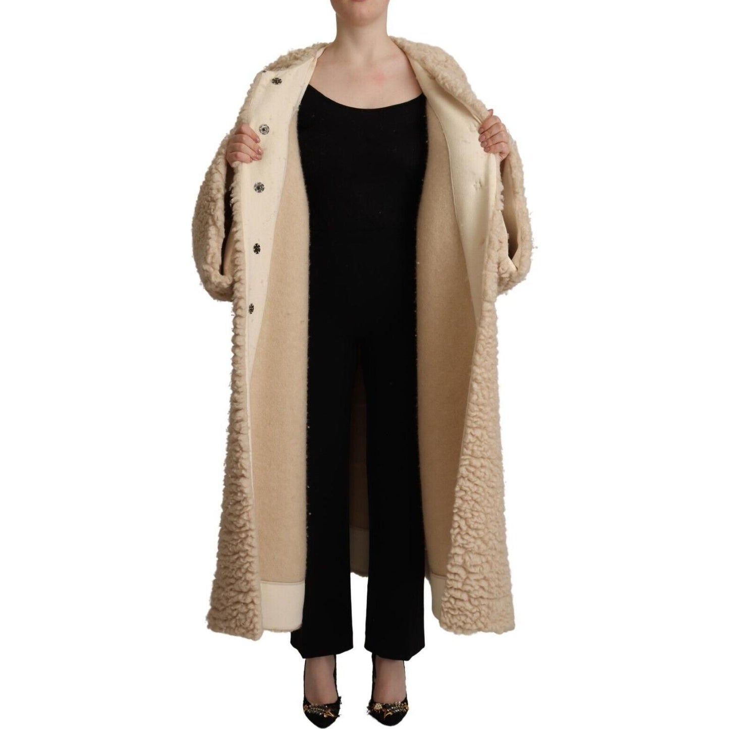 Dolce & Gabbana Beige Cashmere Wool Faux Fur Coat Jacket JKT3283 - 40