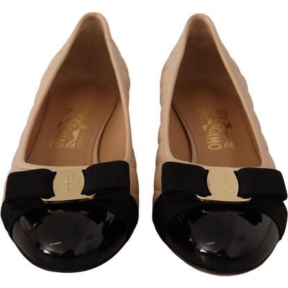 Salvatore Ferragamo Beige and Black Nappa Leather Pumps Shoes WOMAN PUMPS