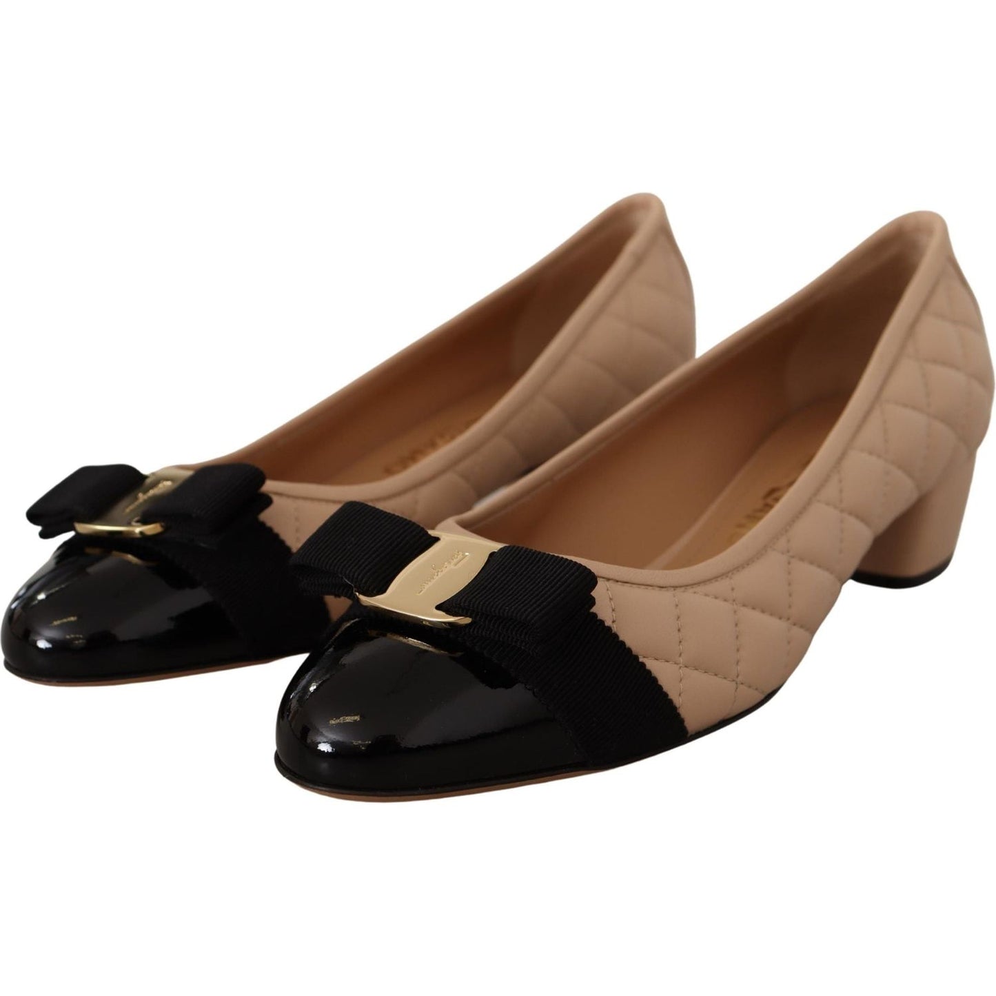 Salvatore Ferragamo Beige and Black Nappa Leather Pumps Shoes WOMAN PUMPS