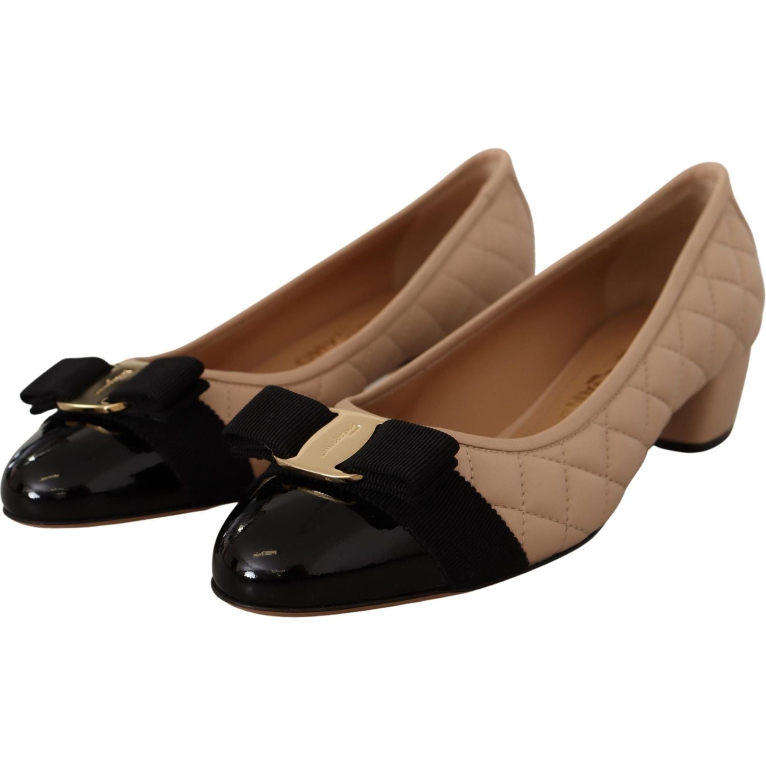 Salvatore Ferragamo Beige and Black Nappa Leather Pumps Shoes