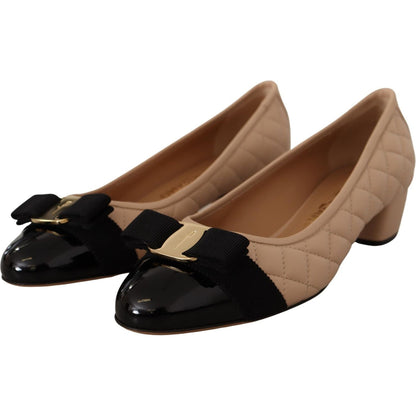 Salvatore Ferragamo Beige and Black Nappa Leather Pumps Shoes WOMAN PUMPS