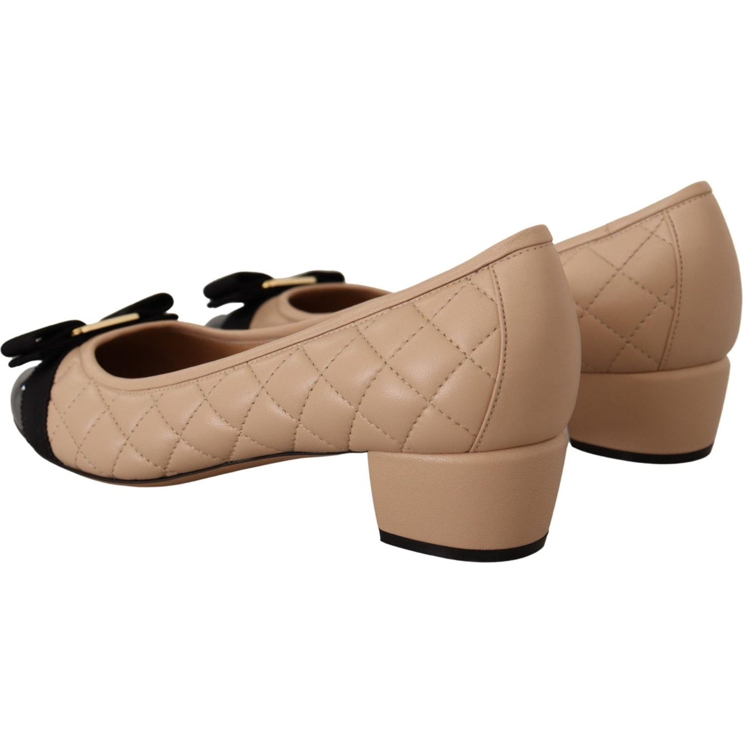 Salvatore Ferragamo Elegant Quilted Leather Pumps in Beige and Black 8056744563167