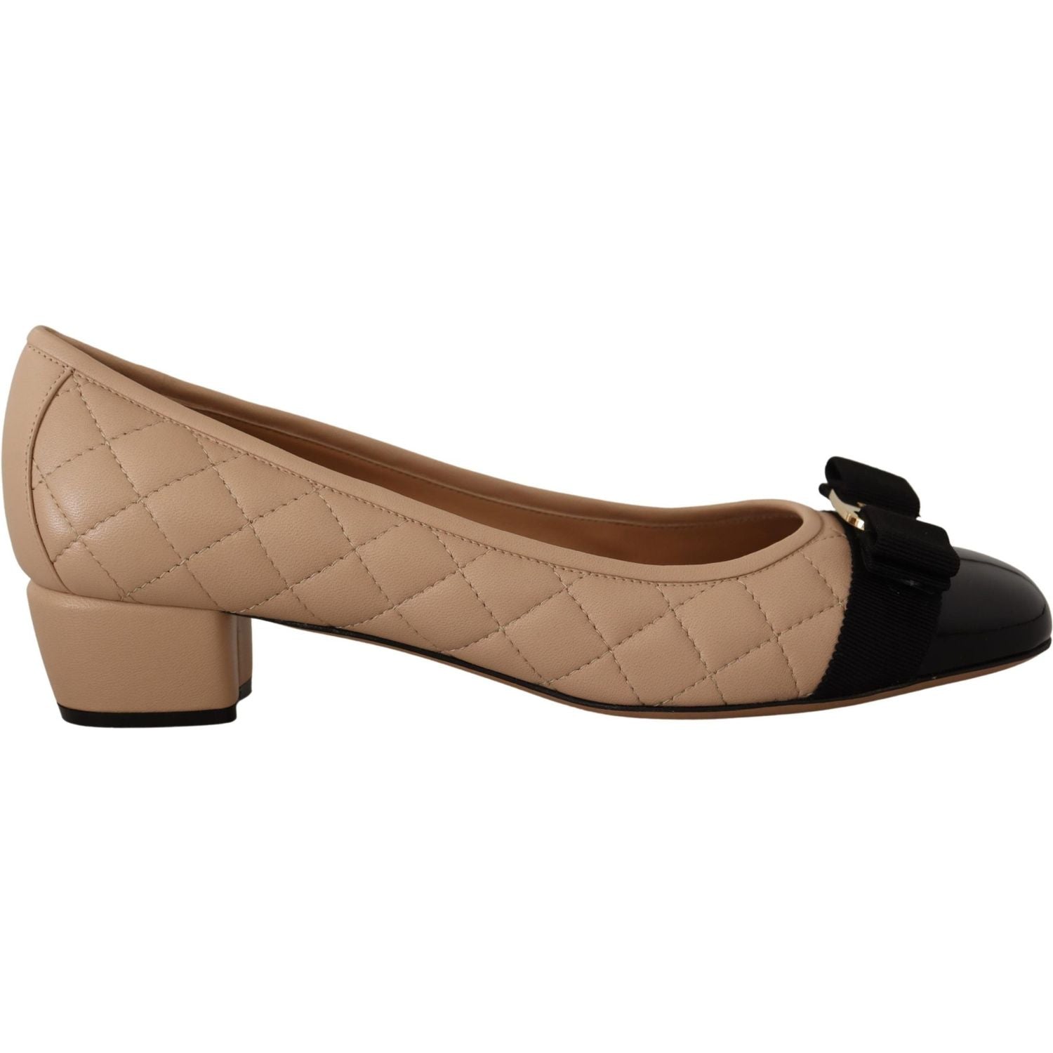 Salvatore Ferragamo Beige and Black Nappa Leather Pumps Shoes