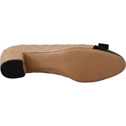 Salvatore Ferragamo Beige and Black Nappa Leather Pumps Shoes WOMAN PUMPS