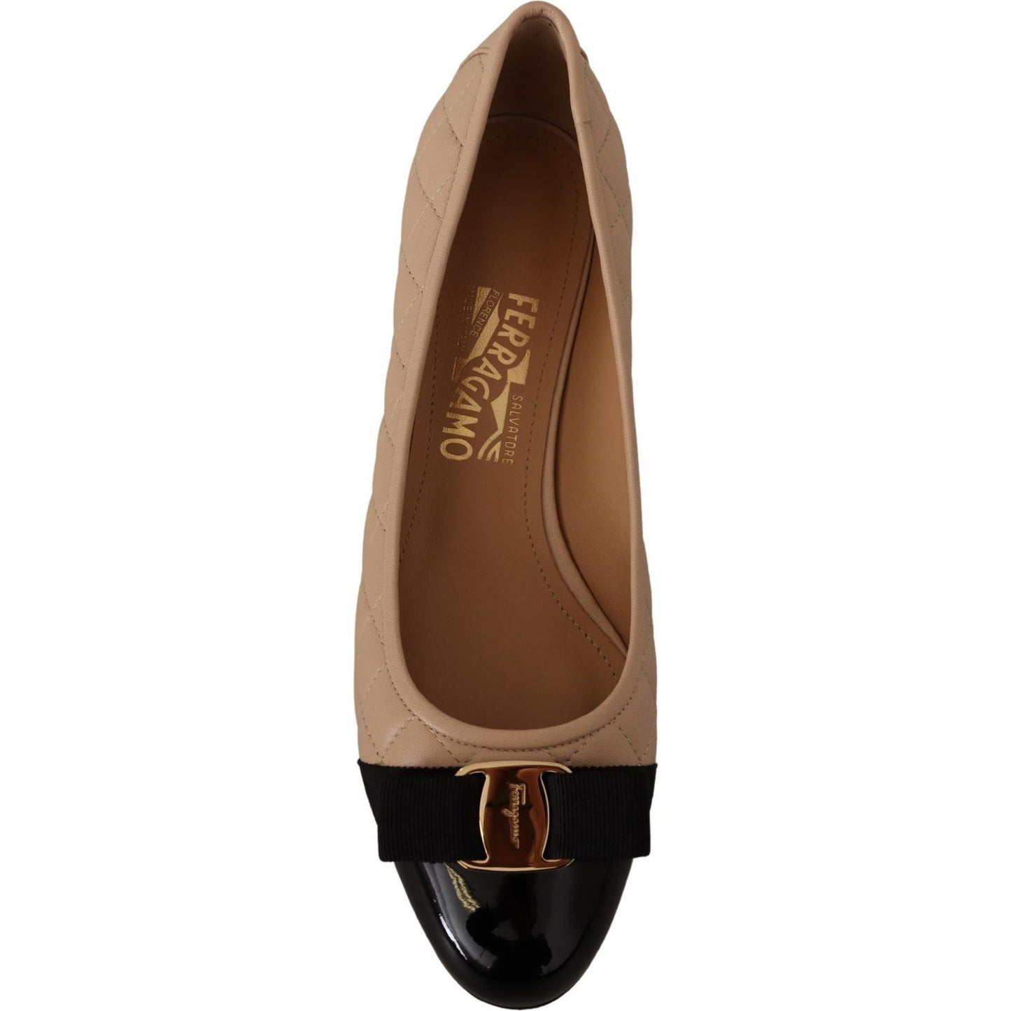 Salvatore Ferragamo Beige and Black Nappa Leather Pumps Shoes WOMAN PUMPS