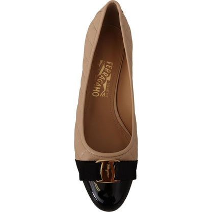 Salvatore Ferragamo Beige and Black Nappa Leather Pumps Shoes WOMAN PUMPS