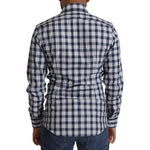Dolce & Gabbana Blue White Check Cotton Slim Fit GOLD Shirt TSH2346 - 38