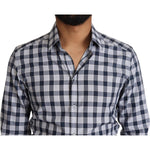 Dolce & Gabbana Blue White Check Cotton Slim Fit GOLD Shirt TSH2346 - 38