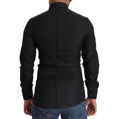 Dolce & Gabbana Black GOLD Cotton Slim Dress Formal Shirt