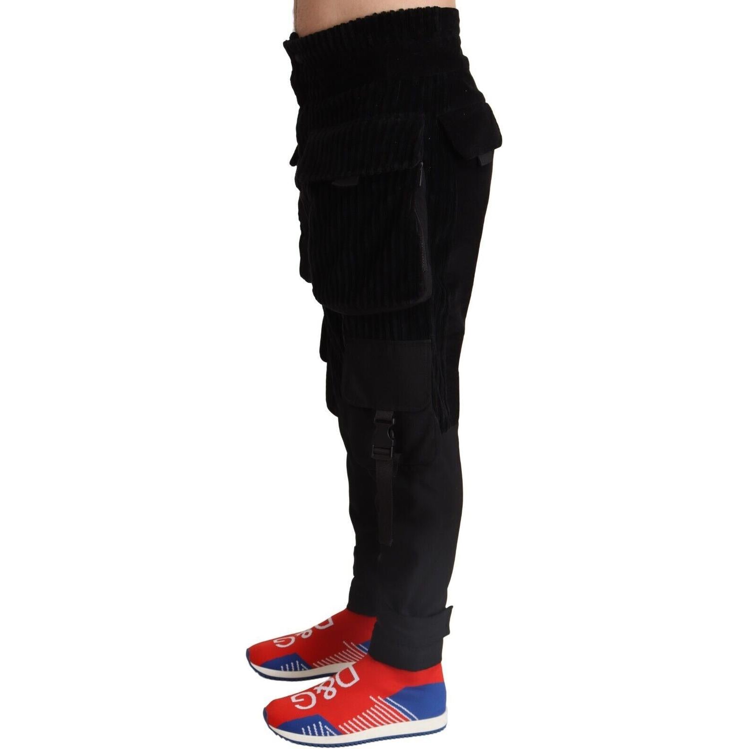 بنطلون كارجو مخملي أسود أنيق من دولتشي آند غابانا