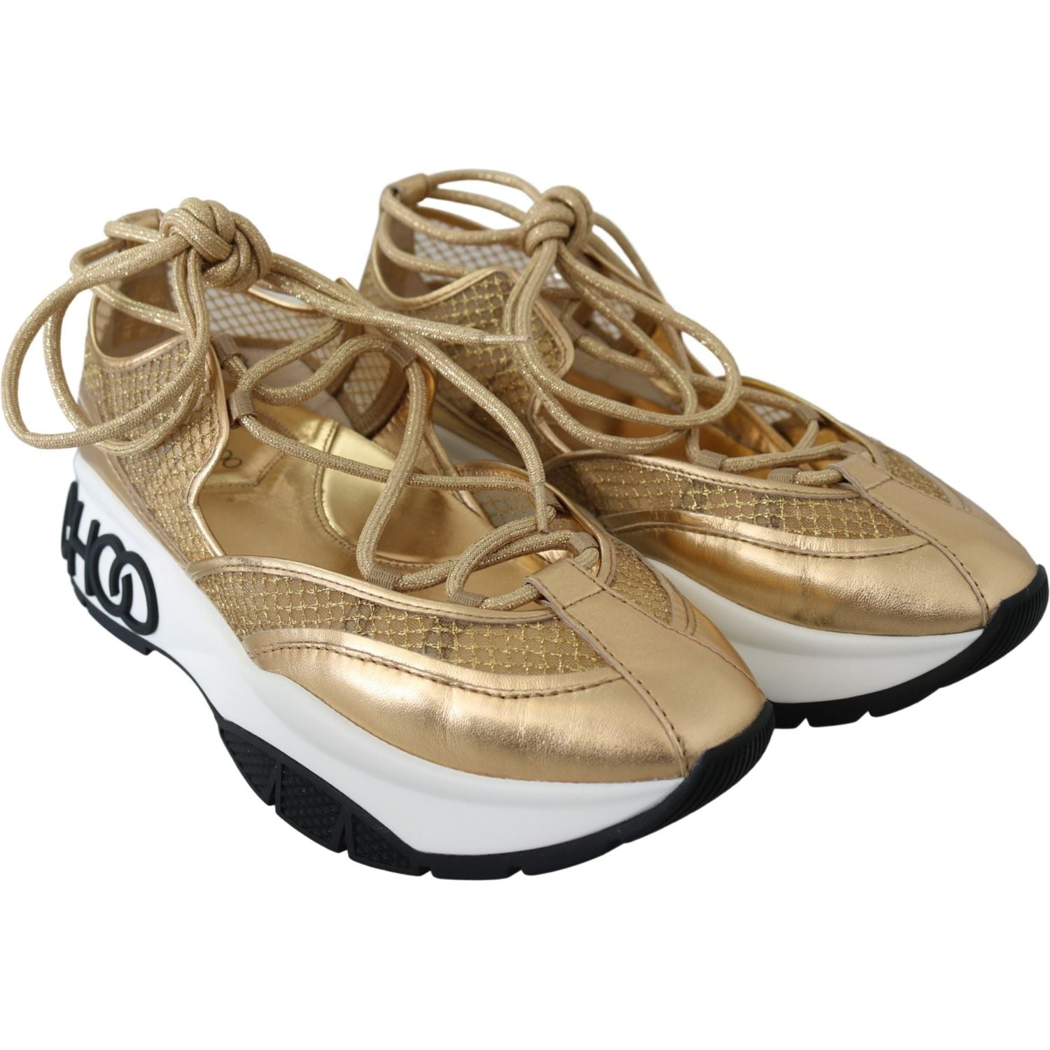 Jimmy Choo Gold Mesh Leather Michigan Sneakers