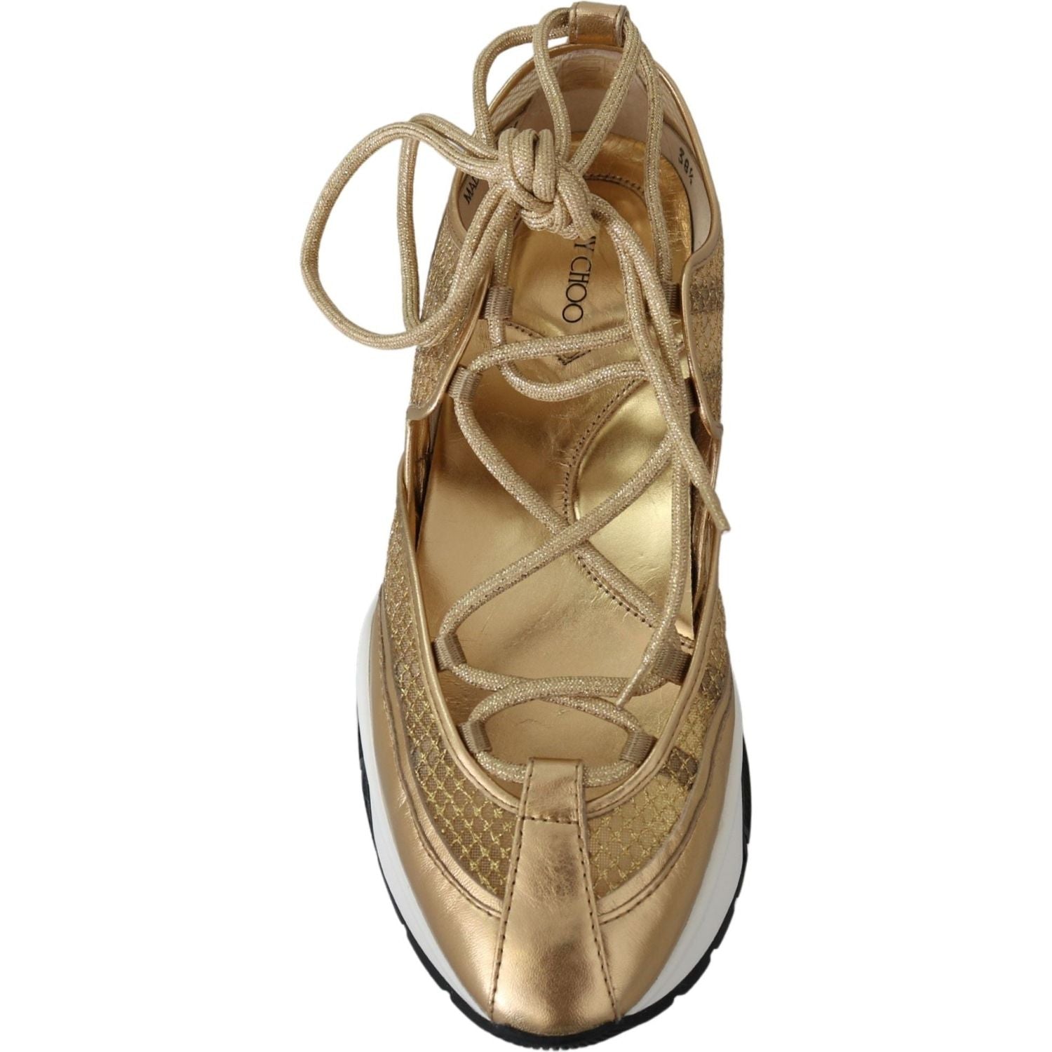 Jimmy Choo Gold Mesh Leather Michigan Sneakers