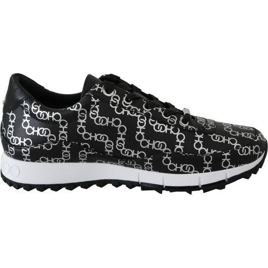 Jimmy Choo Elegant Black & Silver Leather Sneakers 194611097341
