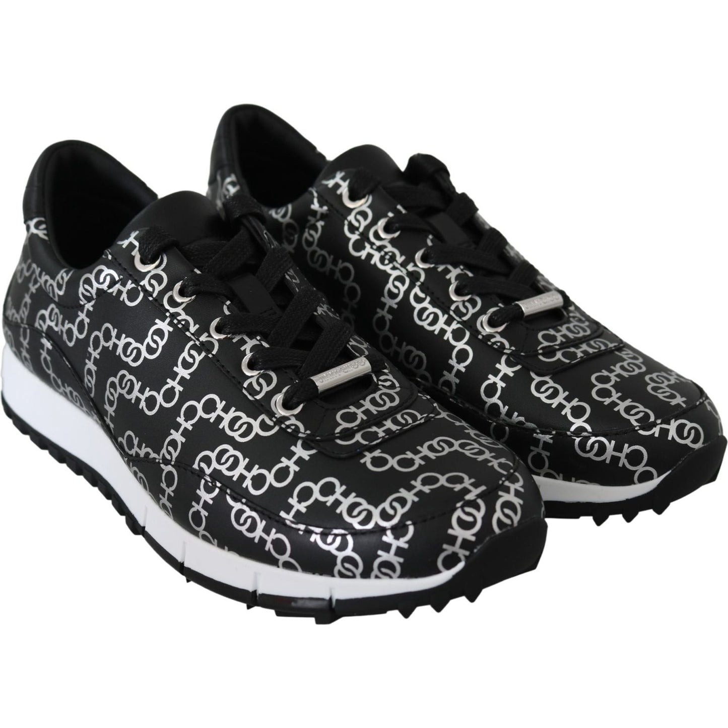 Jimmy Choo Elegant Black & Silver Leather Sneakers 194611097341
