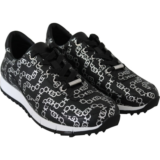 Jimmy Choo Elegant Black & Silver Leather Sneakers 194611097341