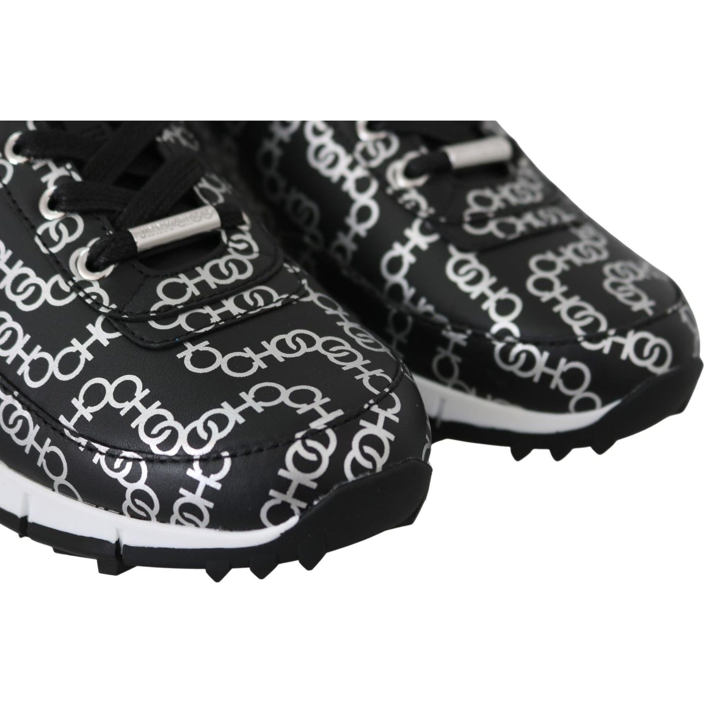 Jimmy Choo Elegant Black & Silver Leather Sneakers 194611097341