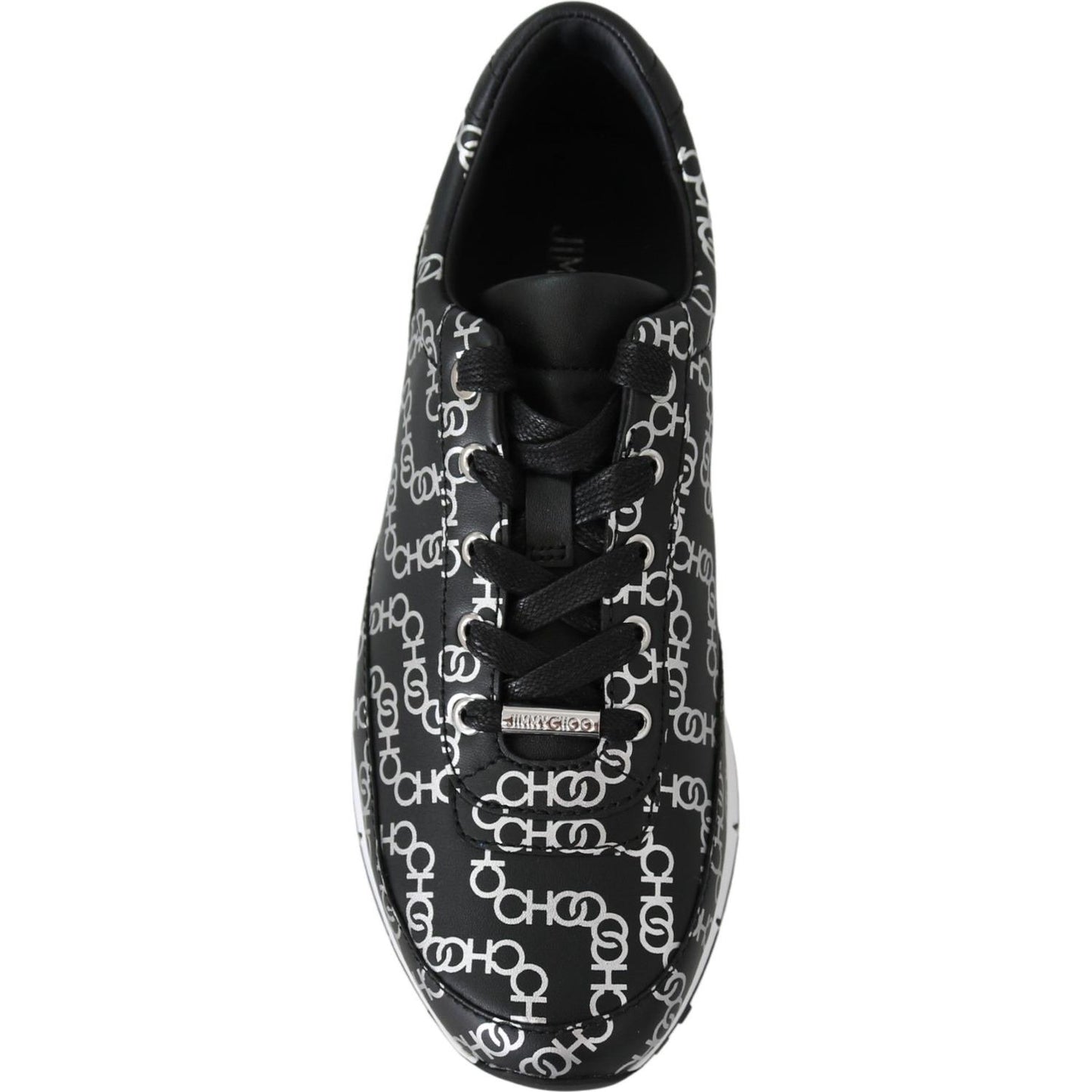 Jimmy Choo Elegant Black & Silver Leather Sneakers 194611097341