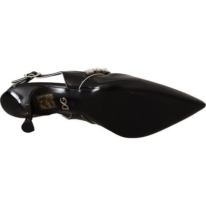 Dolce & Gabbana Black Patent Leather Crystal Slingbacks Shoes