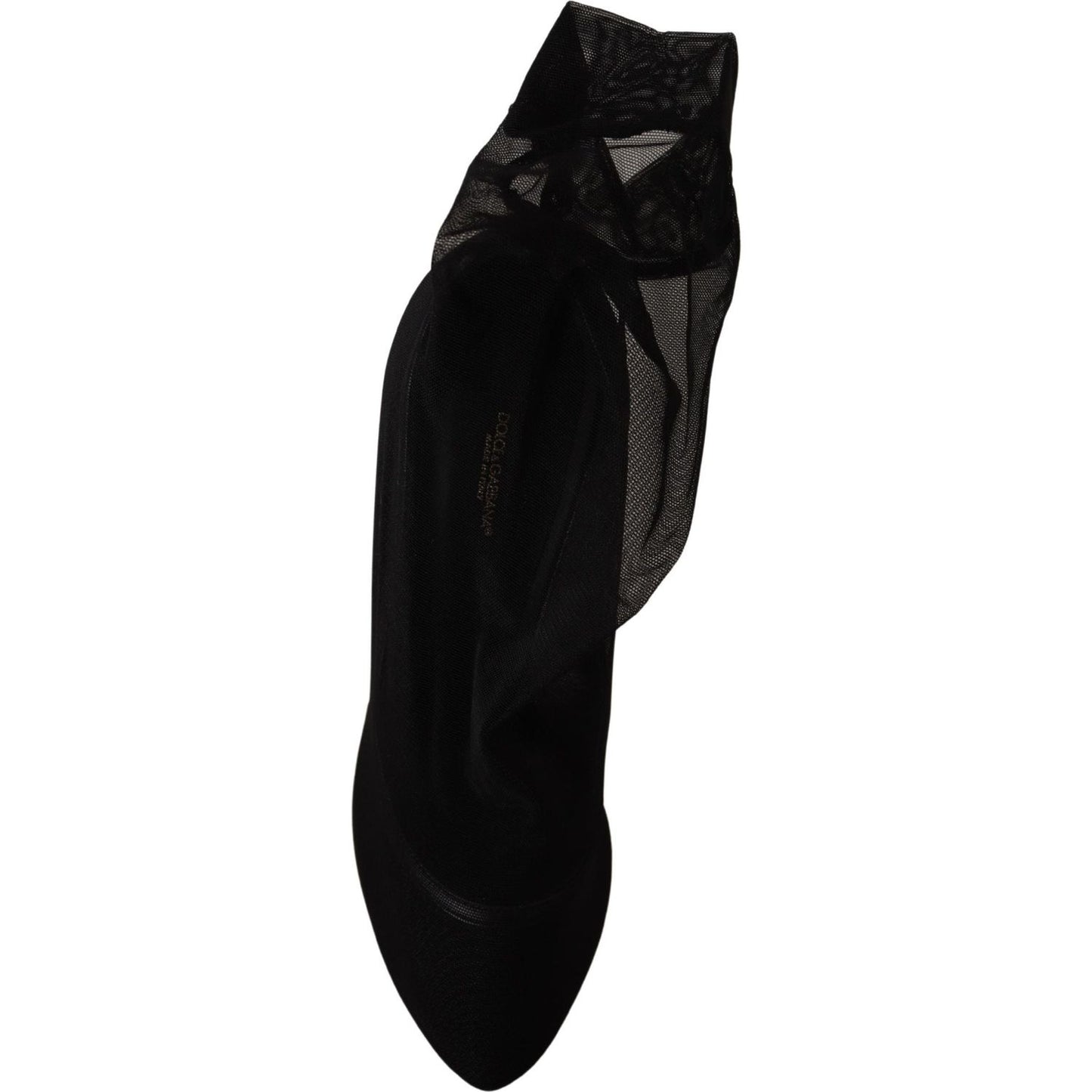 Dolce & Gabbana Black Stretch Tulle Stretch Boots Shoes LA9801- 39