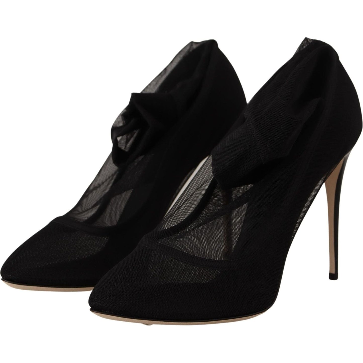 Dolce & Gabbana Black Stretch Tulle Stretch Boots Shoes LA9801- 39