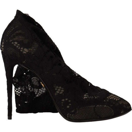 Dolce & Gabbana Black Stretch Socks Taormina Lace Boots Shoes LA9030-36