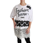 Dolce & Gabbana White Fashion Sinner Cotton Lace T-shirt Top TSH4430- 38