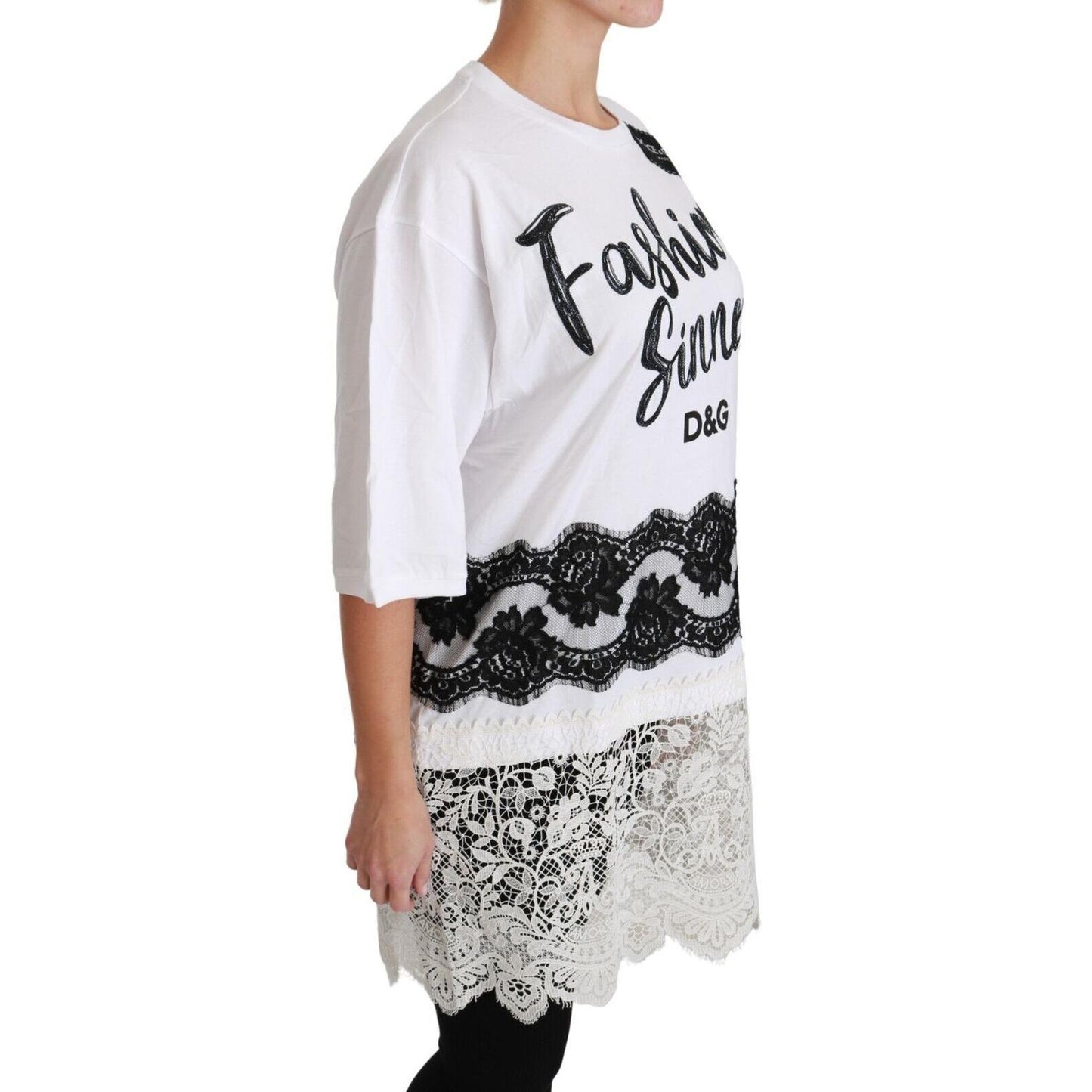 Dolce & Gabbana White Fashion Sinner Cotton Lace T-shirt Top TSH4430- 38