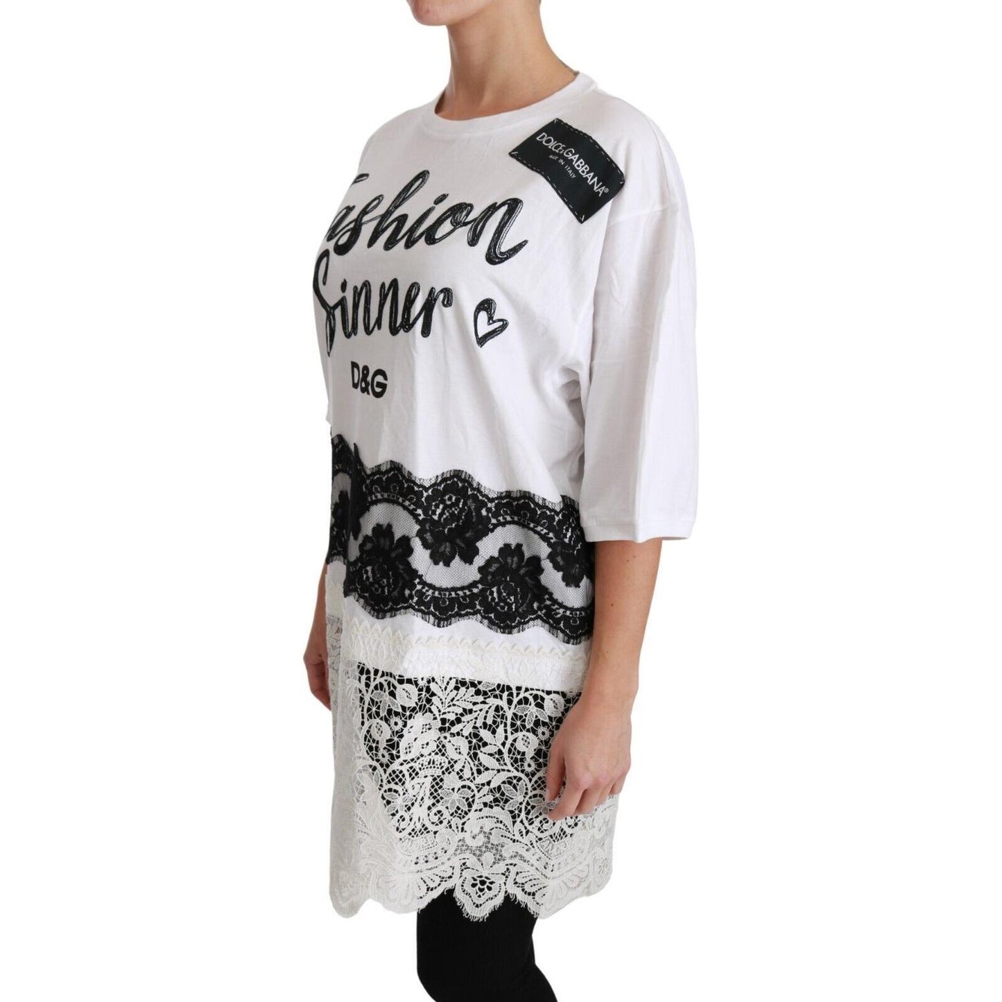 Dolce & Gabbana White Fashion Sinner Cotton Lace T-shirt Top TSH4430- 38