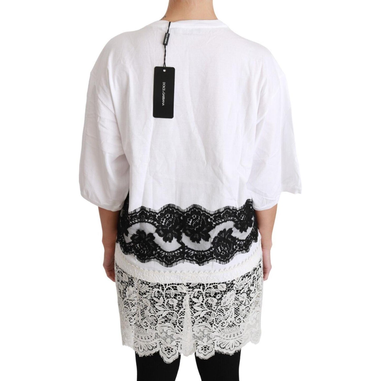 Dolce & Gabbana White Fashion Sinner Cotton Lace T-shirt Top TSH4430- 38