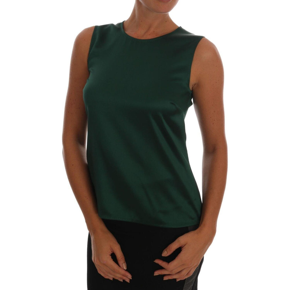 Dolce & Gabbana Dark Green Silk Sleeveless Round Neck Tank Top TSH1054 - 40