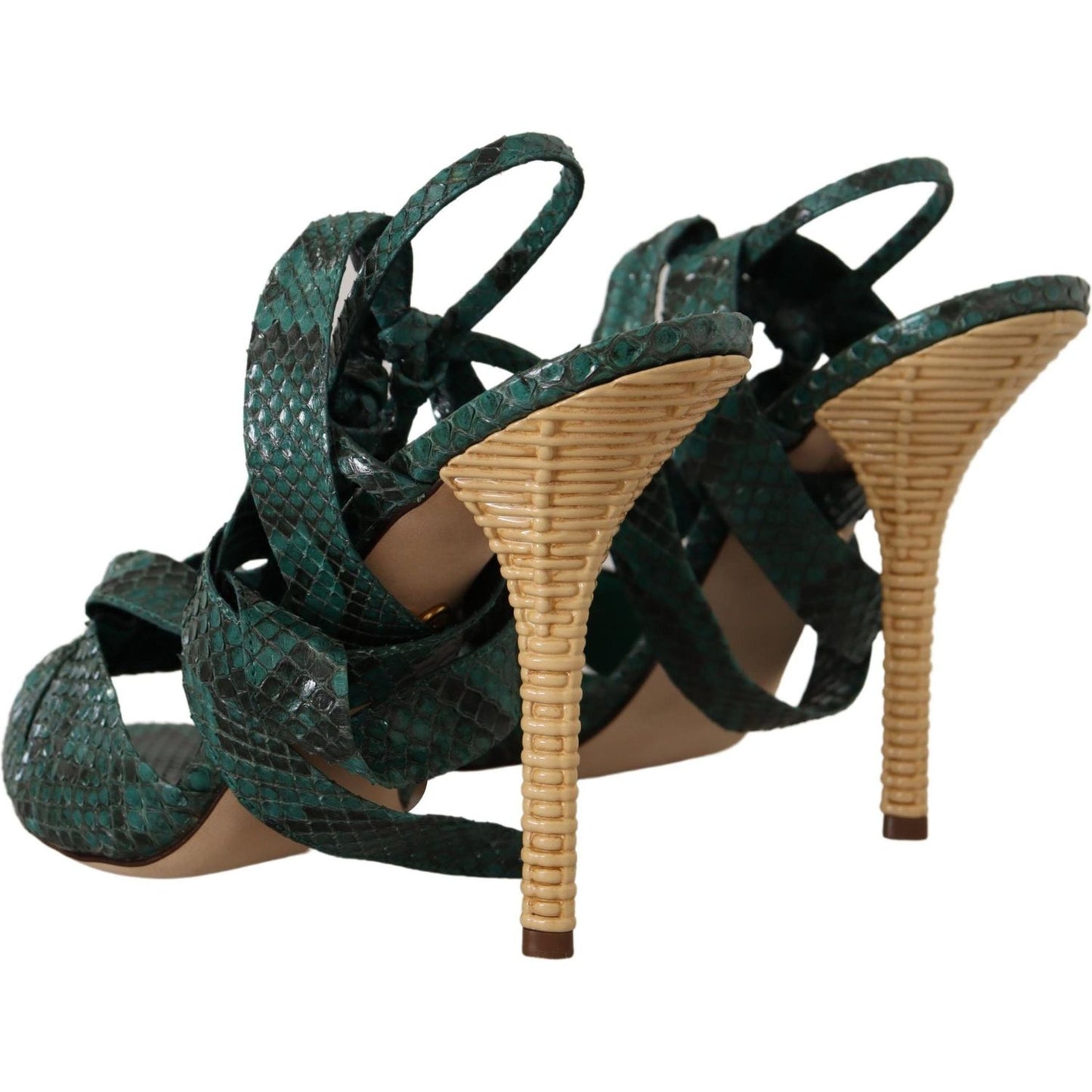 Dolce & Gabbana Green Python Strap Sandals Heels Shoes