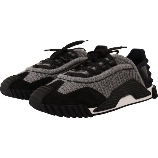 Dolce & Gabbana Black Gray Fabric Lace Up NS1 Sneakers Shoes LA12844-36