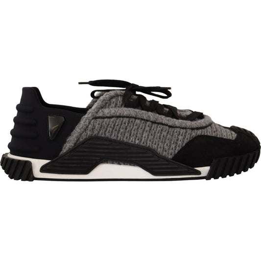 Dolce & Gabbana Black Gray Fabric Lace Up NS1 Sneakers Shoes LA12844-36