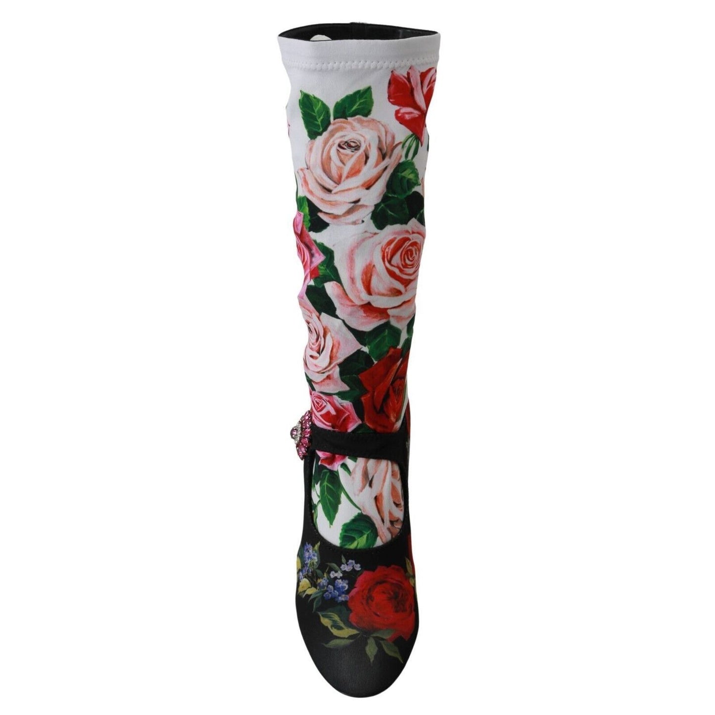 Dolce & Gabbana Black Floral Socks Crystal Jersey Boots Shoes
