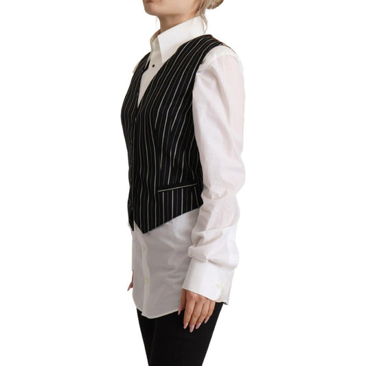 Dolce & Gabbana Black Stripes Wool V-neck Sleeveless Button Vest Top TSH7622 - 40