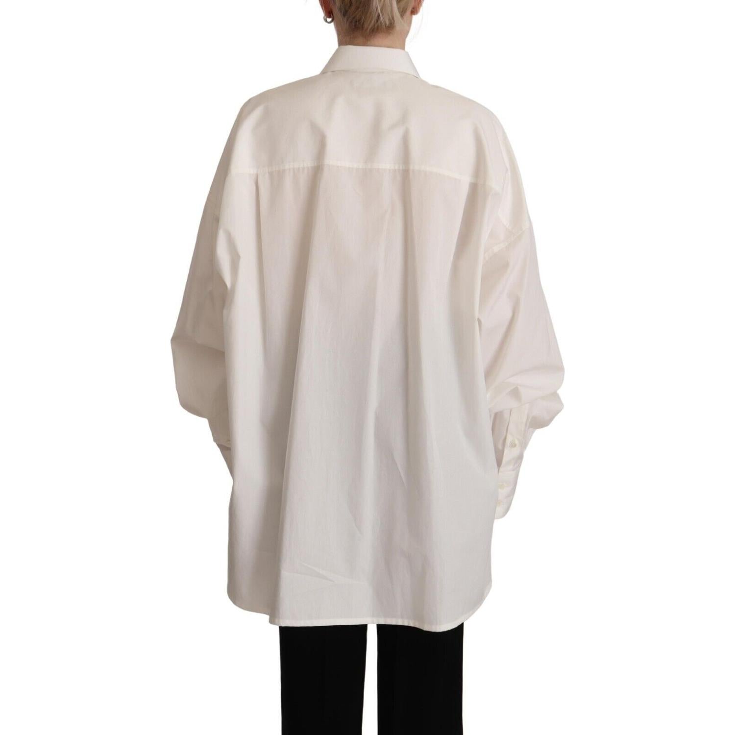 Dolce & Gabbana White Cotton Button Up Collared Long Sleeve Top