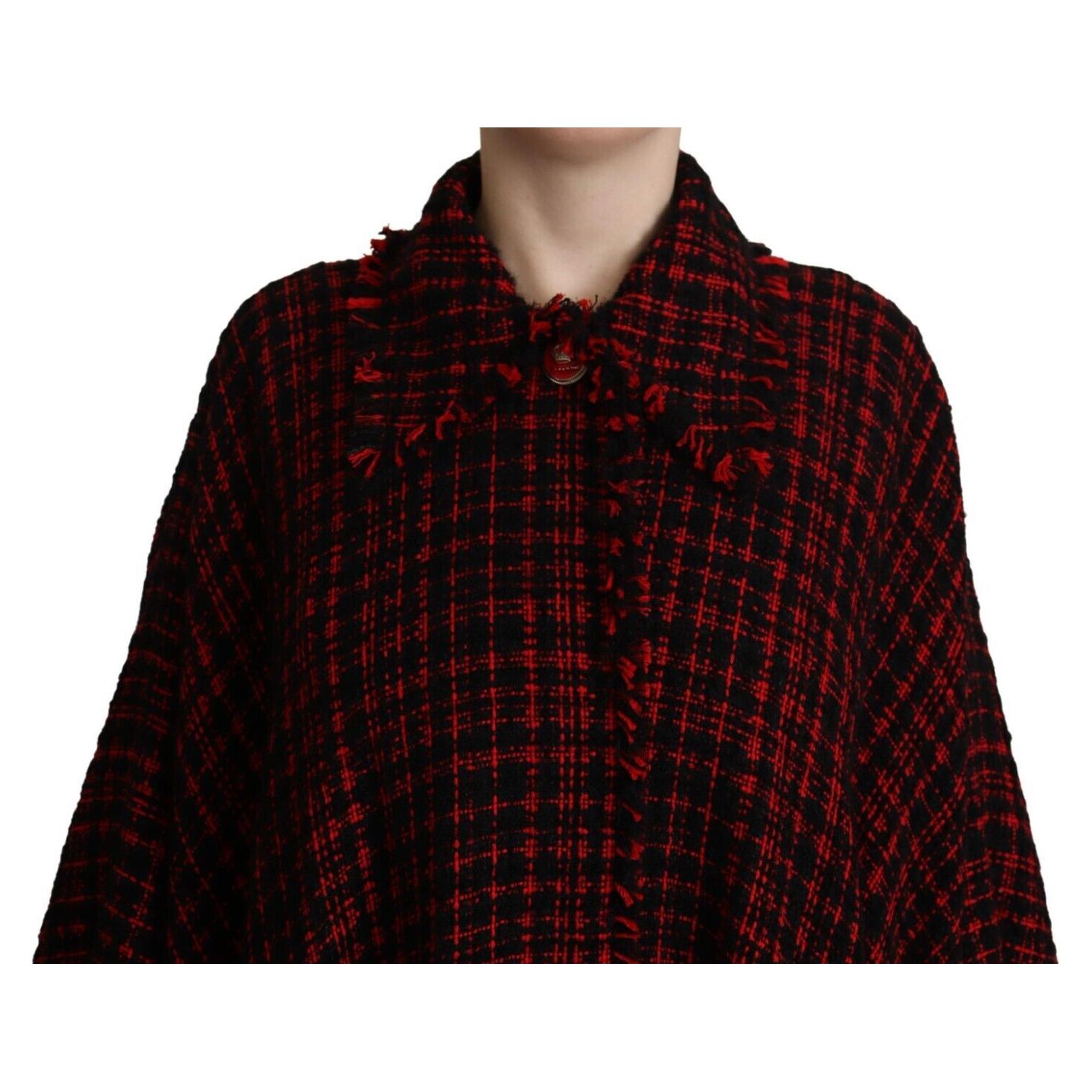 Dolce & Gabbana Black Red Cotton Checkered Over Coat Jacket