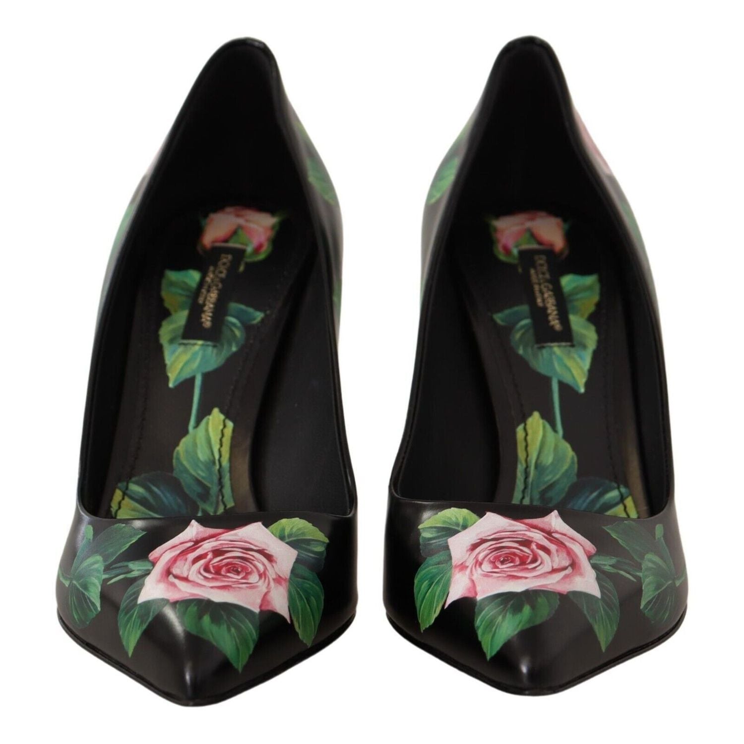 Dolce & Gabbana Black Leather Roses High Heels Pumps Shoes