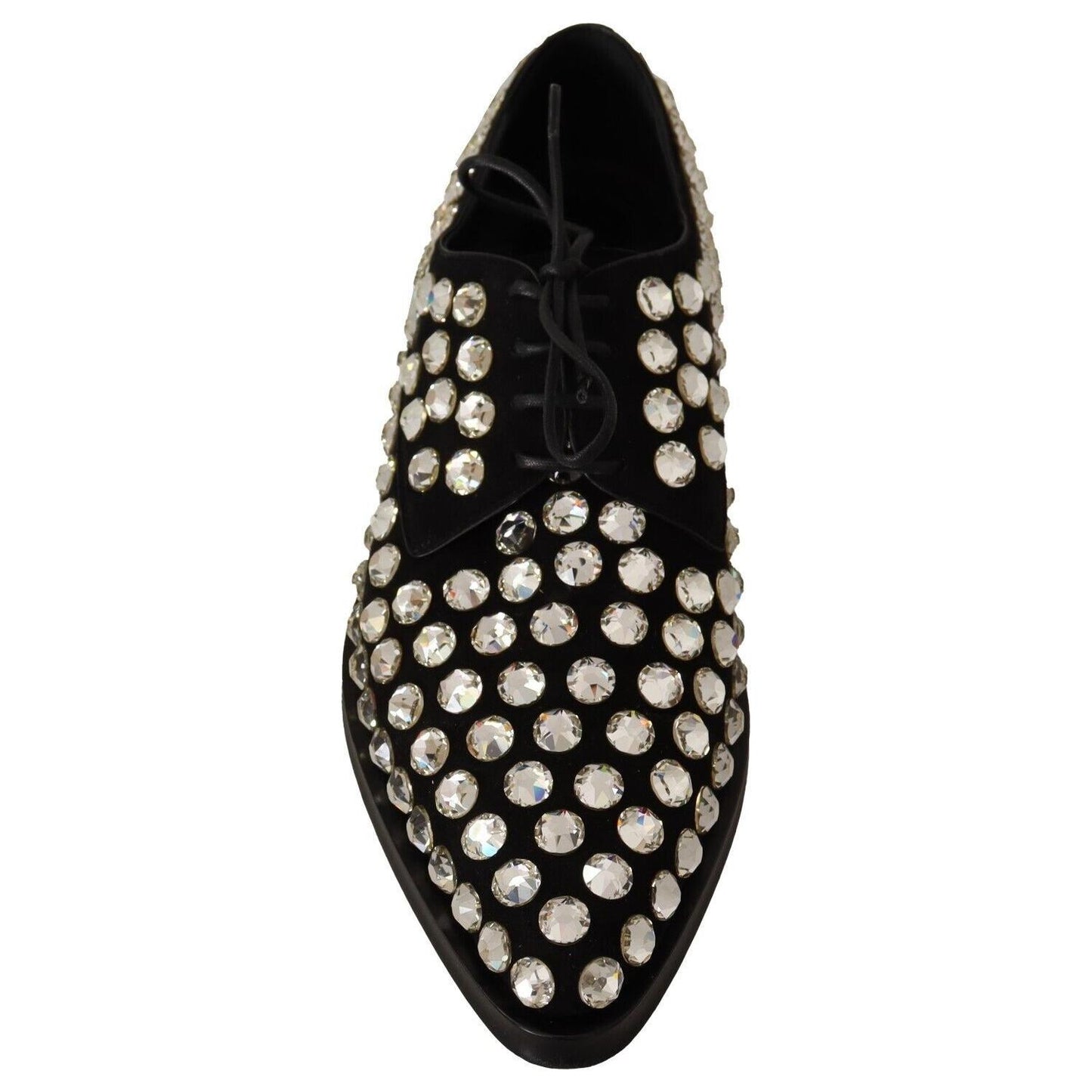 Dolce & Gabbana Black Leather Crystals Lace Up Formal Shoes LA12913-39