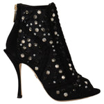 Dolce & Gabbana Black Crystals Heels Zipper Short Boots Shoes LA9773 - 37.5
