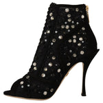 Dolce & Gabbana Black Crystals Heels Zipper Short Boots Shoes LA9773 - 37.5