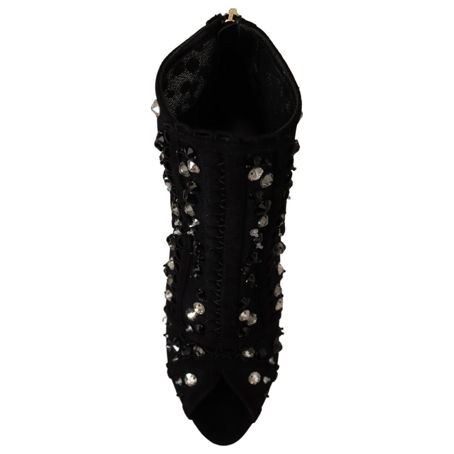 Dolce & Gabbana Black Crystals Heels Zipper Short Boots Shoes LA9773 - 37.5